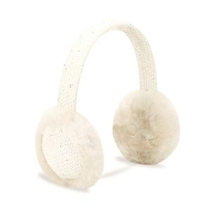 Ivory wool Ugg brand earmuffs with shearling trim